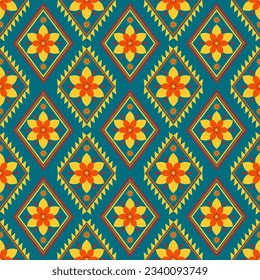 Patrón geométrico étnico sin fisuras en el color de las flores. patrón impecable. Diseño para tela, cortina, fondo, alfombra, papel pintado, ropa, envoltura, Batik, mandalas, tela, ilustración vectorial. estilo de patrón.
