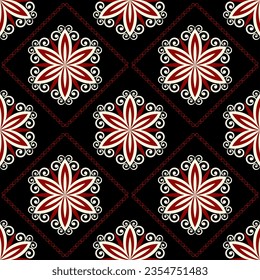 Patrón geométrico étnico sin fisuras en el color de las flores. patrón impecable. Diseño para tela, cortina, fondo, alfombra, papel pintado, ropa, envoltura, Batik, mandalas, tela, ilustración vectorial. estilo de patrón.

