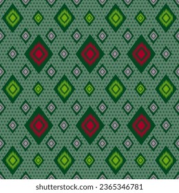 Patrón geométrico étnico sin fisuras color de flores verde oriental. patrón impecable. Diseño para tela, cortina, fondo, alfombra, papel pintado, ropa, envoltura, Batik, tela,Ilustración vectorial