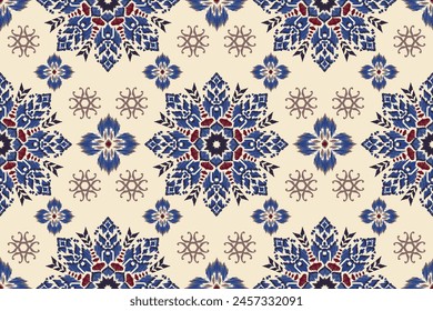 Geometric Ethnic Pattern Seamless Ikat texture indigo blue design vector illustration.