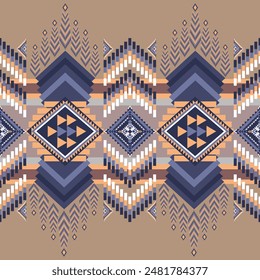 Geometric Ethnic pattern seamless,
Native American tribal fabric, Navajo, Aztec, Motive, Ethnic,boho, traditional, tile, carpet, vector, decorative illustration, on brown background