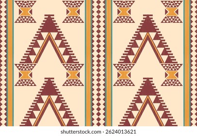 Padrão étnico geométrico sem costura, design étnico ameríndio, design de decoração do sudoeste para fundo, cortina, tapete, papel de parede, roupas, embalagem, Batik, ilustração vetorial.