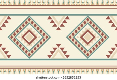 Padrão étnico geométrico sem costura, design étnico ameríndio, design de decoração do sudoeste para fundo, cortina, tapete, papel de parede, roupas, embalagem, Batik, ilustração vetorial.