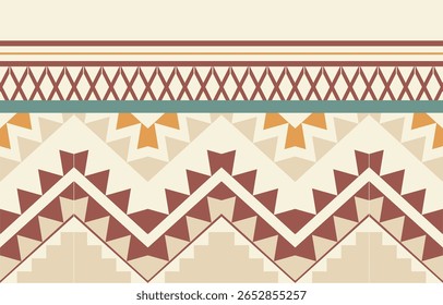 Padrão étnico geométrico sem costura, design étnico ameríndio, design de decoração do sudoeste para fundo, cortina, tapete, papel de parede, roupas, embalagem, Batik, ilustração vetorial.