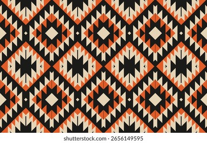 Padrão étnico geométrico sem costura, design étnico ameríndio, design de decoração do sudoeste para fundo, cortina, tapete, papel de parede, roupas, embalagem, Batik, ilustração vetorial.