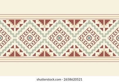 Padrão étnico geométrico sem costura, design étnico ameríndio, design de decoração do sudoeste para fundo, cortina, tapete, papel de parede, roupas, embalagem, Batik, ilustração vetorial.