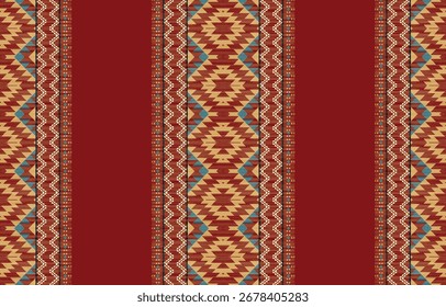 Padrão étnico geométrico sem costura, design étnico ameríndio, design de decoração do sudoeste para fundo, cortina, tapete, papel de parede, roupas, embalagem, Batik, ilustração vetorial.