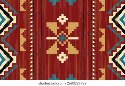 Padrão étnico geométrico sem costura, design étnico ameríndio, design de decoração do sudoeste para fundo, cortina, tapete, papel de parede, roupas, embalagem, Batik, ilustração vetorial.