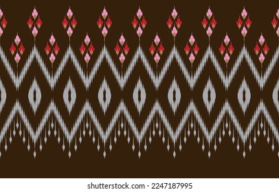 Geometric ethnic pattern seamless oriental. Ikat brown color background. Design for fabric, curtain, background, carpet, wallpaper, clothing, wrapping, batik, vector illustration. Pattern style.