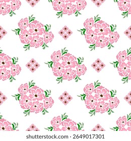 Geometric ethnic pattern seamless oriental traditional design pink floral background wallpaper carpet clothing wrapping vector illustration texture fabric print