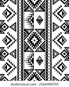  Geometric Ethnic pattern, Ethnic seamless pattern. Tribal background.Native American tribal fabric, tile, carpet, vector,  Black and white vector illustration
