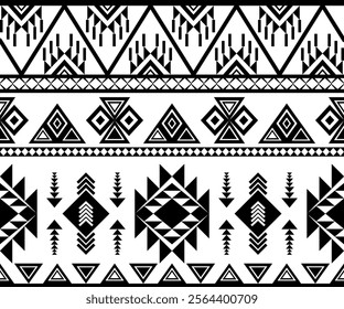  Geometric Ethnic pattern, Ethnic seamless pattern. Tribal background.Native American tribal fabric, tile, carpet, vector,  Black and white vector illustration

