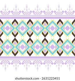 Padrão étnico geométrico em roxo claro suave, azul claro. Tecido tribal ameríndio nativo. boho indiano textura ornamento sem costura padrão. Adequado para têxteis, azulejo, tapete, cartões, design vetorial.