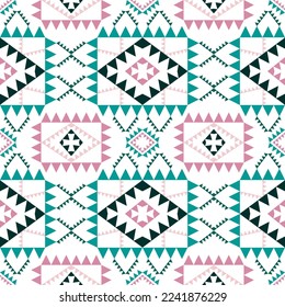 Geometric ethnic pattern with square triangle diagonal abstract ornament design for clothing fabric textile printing, handcraft, embroidery, carpet, curtain, batik, wallpaper wrapping, vector seamless