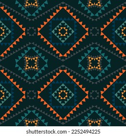 Geometric ethnic pattern with square triangle diagonal abstract ornament design for clothing fabric textiles printing, handcraft, embroidery, carpet, curtain, batik, wallpaper wrapping, vector drawing