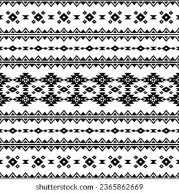 Patrón geométrico étnico tradicional de color blanco y negro. Resumen de la ilustración nativa vectorial perfecta. Diseño de estilo azteca para textiles.