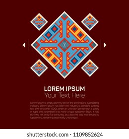 Geometric ethnic pattern traditional Design for background,carpet,wallpaper,clothing,wrapping,Batik,fabric,sarong,Vector illustration on bordo color embroidery style.