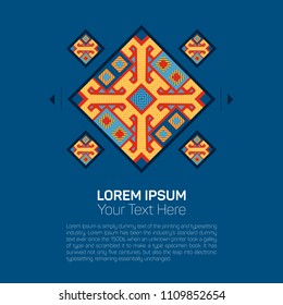 Geometric ethnic pattern traditional Design for background,carpet,wallpaper,clothing,wrapping,Batik,fabric,sarong,Vector illustration on dark blue  embroidery style.