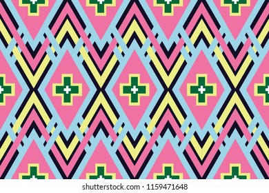 Geometric ethnic pattern traditional Design for background,carpet,wallpaper,clothing,wrapping,Batik,fabric,sarong,Vector illustration embroidery style.
