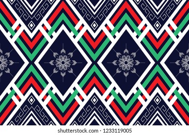 Geometric ethnic pattern traditional Design for background,carpet,wallpaper,clothing,wrapping,Batik,fabric,sarong,Vector illustration embroidery style.