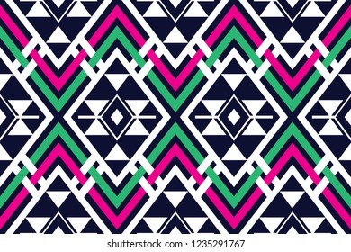 Diseño tradicional de patrón étnico geométrico para el fondo, alfombra, Fondo de pantalla, ropa, envoltura, Batik, tela, sarong, estilo de bordado de Ilustración vectorial.