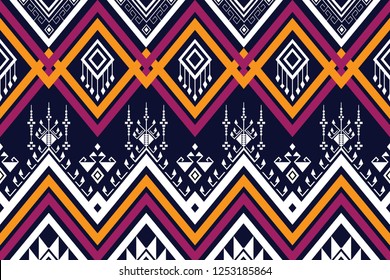 Geometric ethnic pattern traditional Design for background,carpet,wallpaper,clothing,wrapping,Batik,fabric,sarong,Vector illustration embroidery style.