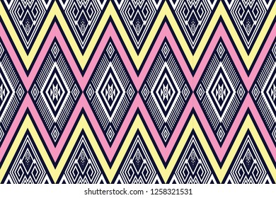 Geometric ethnic pattern traditional Design for background,carpet,wallpaper,clothing,wrapping,Batik,fabric,sarong,Vector illustration embroidery style.