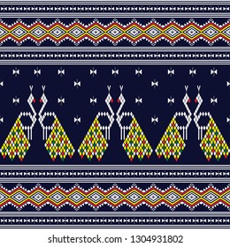Geometric ethnic pattern traditional Design for background,carpet,wallpaper,clothing,wrapping,Batik,fabric,sarong,Vector illustration embroidery style.