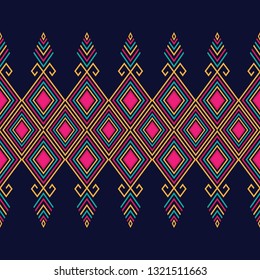 Geometric ethnic pattern traditional Design for background,carpet,wallpaper,clothing,wrapping,Batik,fabric,sarong,Vector illustration embroidery style.