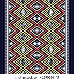 Geometric ethnic pattern traditional Design for background,carpet,wallpaper,clothing,wrapping,Batik,fabric,sarong,Vector illustration embroidery style.