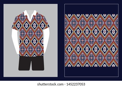 Geometric ethnic pattern traditional design for background, carpet, wallpaper, clothing, wrapping, Batik fabric, sarong, Vector illustration embroidery style.