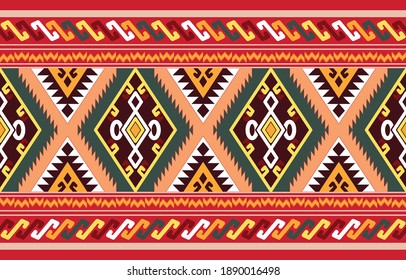 Geometric ethnic pattern traditional Design for background,carpet,wallpaper,clothing,wrapping,Batik,fabric,sarong,Vector illustration embroidery style.
