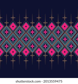 Geometric ethnic pattern traditional Design for background,carpet,wallpaper,clothing,wrapping,Batik,fabric,sarong, PINK Vector illustration embroidery style.eps