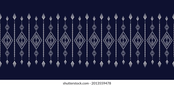 Geometric ethnic pattern traditional Design for background,carpet,wallpaper,clothing,wrapping,Batik,fabric,sarong, Dark Blue Vector illustration embroidery style.eps
