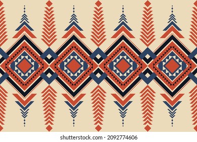 Geometrisches ethnisches Muster traditionelles Design für Hintergrund, Teppich, Tapete, Kleidung, Umhüllung, Batik, Stoff, Sarong, Vektorgrafik Stickereien Stil.