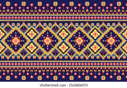 Patrón geométrico étnico tradicional Diseño para fondo, alfombra, papel pintado, ropa, envoltura, Batik, tela, sarong,Estilo de bordado de ilustración vectorial.