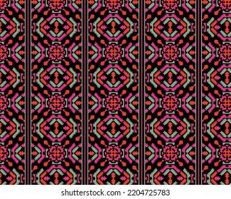 Patrón geométrico étnico tradicional Diseño para fondo, alfombra, papel pintado, ropa, envoltura, Batik, tela, sarong, estilo de bordado ilustrado.