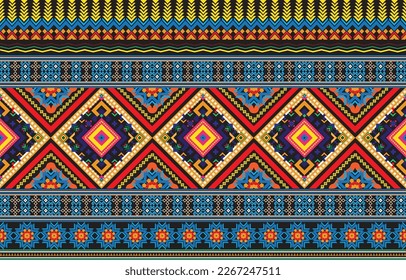 Geometric ethnic pattern traditional Design for background,carpet,wallpaper,clothing,wrapping,Batik,fabric,sarong,Vector illustration embroidery style.