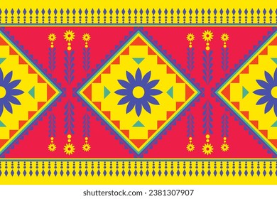 Geometric ethnic pattern traditional Design for background, carpet, wallpaper, clothing, wrapping, Batik, fabric, Vector illustration embroidery style.