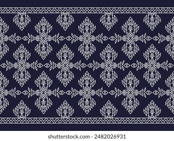 Geometric ethnic pattern traditional Design for background, carpet, wallpaper, clothing, wrapping, Batik, fabric, sarong, Vector illustration embroidery style.