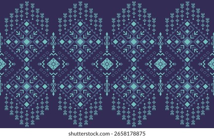 Diseño tradicional de patrón étnico geométrico para el fondo, alfombra, Fondo de pantalla, ropa, envoltura, Batik, tela, sarong, estilo de bordado de Ilustración vectorial.
