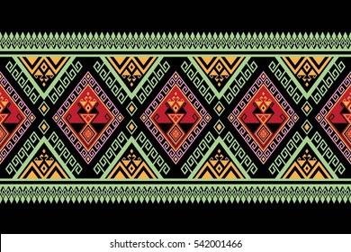 Geometric ethnic pattern traditional Design for background,carpet,wallpaper,clothing,wrapping,Batik,fabric,sarong,Vector illustration embroidery style.