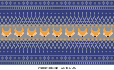 Geometric ethnic pattern traditional mixed with wolves . Design for clothing, bag, carpet, wallpaper.