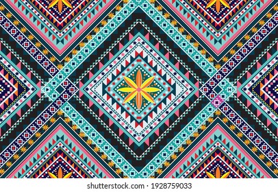 Geometric ethnic pattern. Traditional oriental Indian ikat design for background, print, border wrapping, batik, fabric, vector illustration.