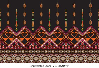 Patrón étnico geométrico. Diseño tradicional de ikat hindú oriental para fondo, impresión, envoltura de borde, batik, tela, ilustración vectorial.
