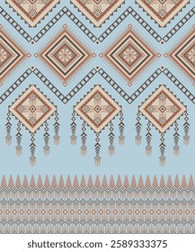 Geometric ethnic pattern, traditional tribal style. Design for fabric, clothing, wrapping, textile, batik, carpet, curtain, cushion, bedspread, wallpaper, illustration, background and embroidery.