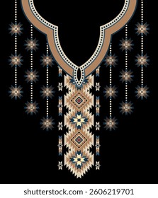 Geometric Ethnic pattern traditional. Tribal necklace embroidery for women fashion. Design for clothing neck and kaftan. Ethnic Neck Collar Embroidery for fashion and other.