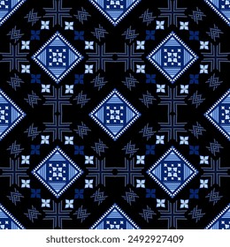 Geometric Ethnic pattern,
tribal fabric, tile, vector,
illustration design, on navy blue background