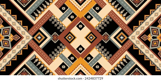 Vector de patrón étnico geométrico. Modelo africano, americano, mexicano, azteca occidental a rayas y bohemio. diseñado para fondo, papel pintado, impresión, alfombra, envoltura, azulejo, batik. ilustración vectorial.