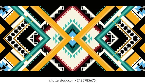 Geometric Ethnic pattern vector. African, American, Mexican, Western Aztec motif striped and bohemian pattern. designed for background,wallpaper,print, carpet,wrapping,tile,batik.vector illustratoin.
